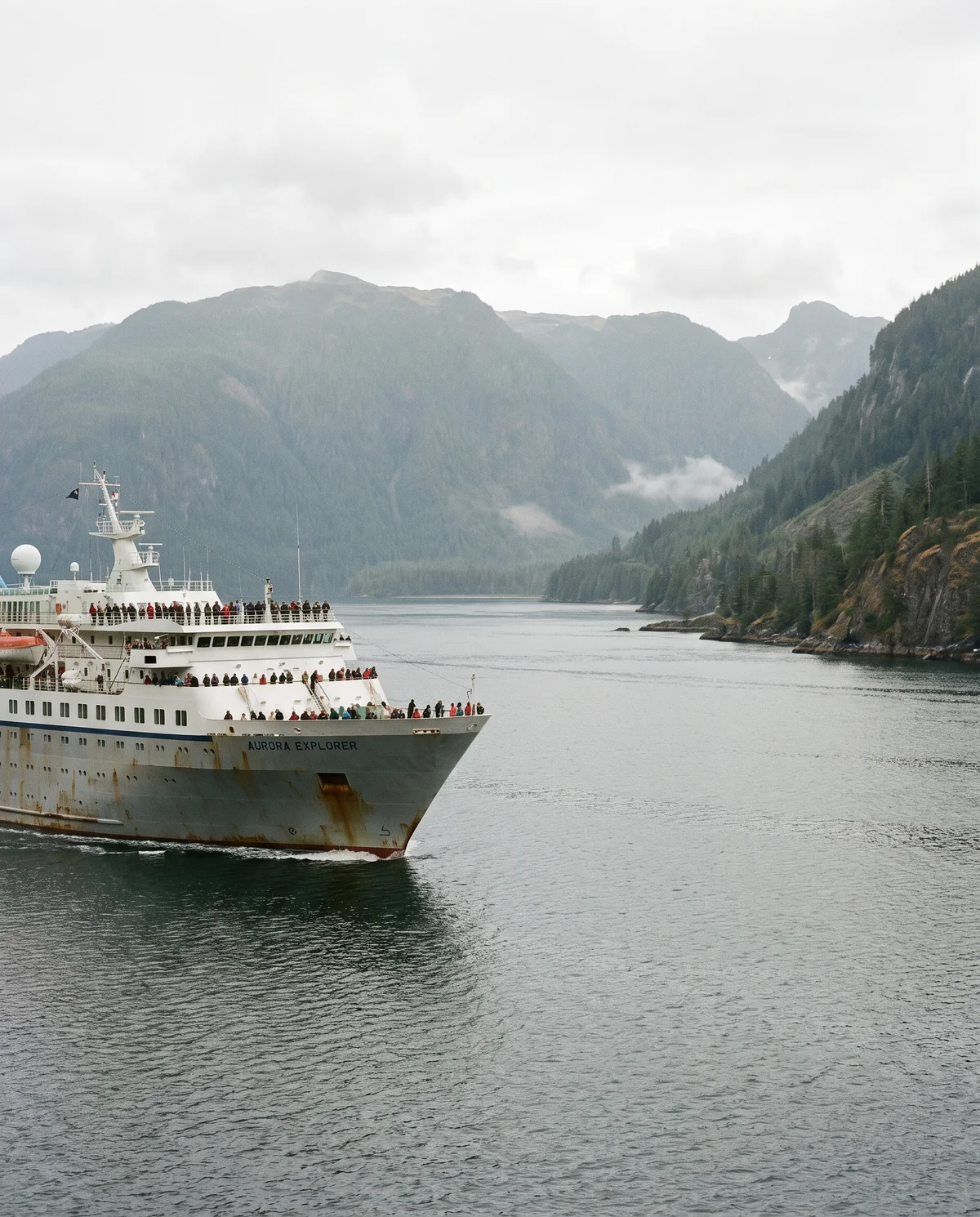 Expeditieschip in een ruige noordelijke fjord
